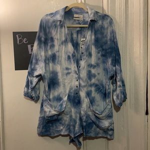 urban outfitters retro boho romper blue tie dye lounge outfit